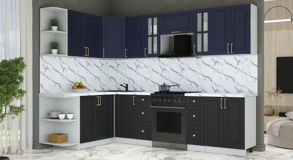 Изображение товара Кухонный гарнитур Интерлиния Мила Шато 1.7x2.8 LV (индиго/черный/белый гранит)
