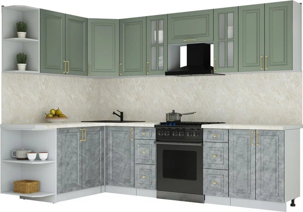 Изображение товара Кухонный гарнитур Интерлиния Мила Шато 1.7x2.8 LV (мята/керамика/опал светлый)