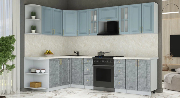 Изображение товара Кухонный гарнитур Интерлиния Мила Шато 1.7x2.8 LV (океан/керамика/опал светлый)