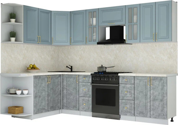 Изображение товара Кухонный гарнитур Интерлиния Мила Шато 1.7x2.8 LV (океан/керамика/опал светлый)