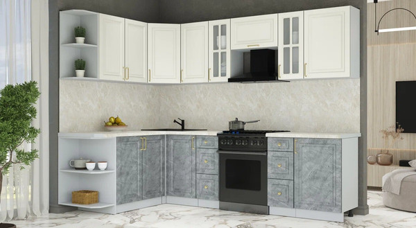 Изображение товара Кухонный гарнитур Интерлиния Мила Шато 1.7x2.8 (PR (белый/керамика/опал светлый)