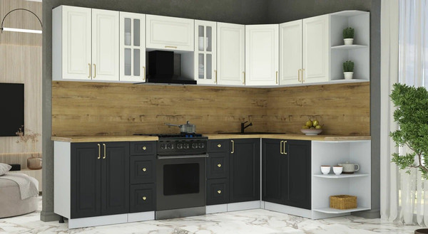 Изображение товара Кухонный гарнитур Интерлиния Мила Шато 1.7x2.8 PR (белый/черный/дуб бунратти)