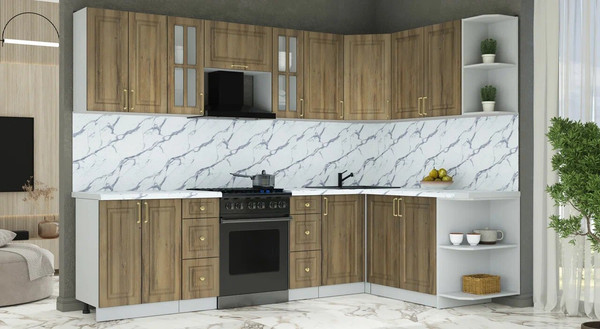 Изображение товара Кухонный гарнитур Интерлиния Мила Шато 1.7x2.8 PR (дуб вотан/дуб вотан/белый гранит)