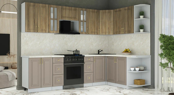 Изображение товара Кухонный гарнитур Интерлиния Мила Шато 1.7x2.8 PR (дуб вотан/луна/опал светлый)