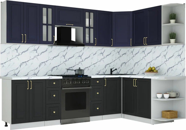 Изображение товара Кухонный гарнитур Интерлиния Мила Шато 1.7x2.8 PR (индиго/черный/белый гранит)
