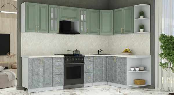 Изображение товара Кухонный гарнитур Интерлиния Мила Шато 1.7x2.8 PR (мята/керамика/опал светлый)