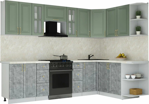 Изображение товара Кухонный гарнитур Интерлиния Мила Шато 1.7x2.8 PR (мята/керамика/опал светлый)