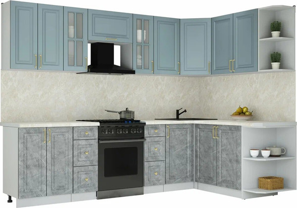 Изображение товара Кухонный гарнитур Интерлиния Мила Шато 1.7x2.8 PR (океан/керамика/опал светлый)