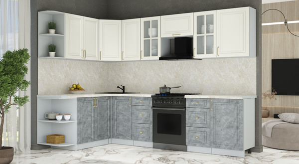 Изображение товара Кухонный гарнитур Интерлиния Мила Шато 1.7x2.9 LV (белый/керамика/опал светлый)