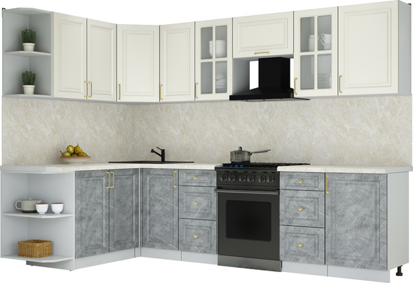 Изображение товара Кухонный гарнитур Интерлиния Мила Шато 1.7x2.9 LV (белый/керамика/опал светлый)