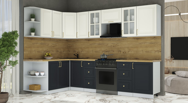 Изображение товара Кухонный гарнитур Интерлиния Мила Шато 1.7x2.9 LV (белый/черный/дуб бунратти)