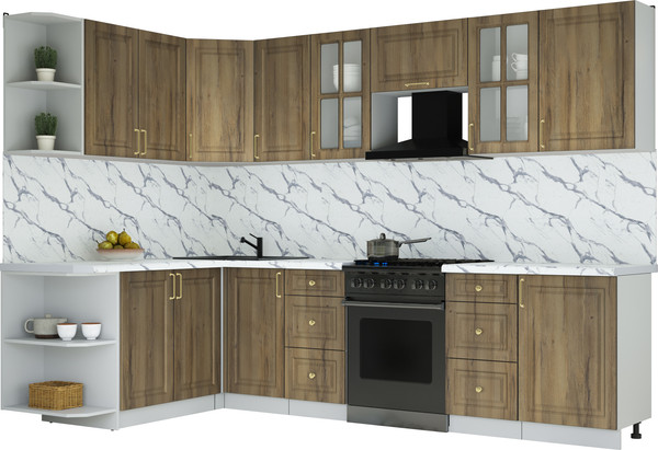 Изображение товара Кухонный гарнитур Интерлиния Мила Шато 1.7x2.9 LV (дуб вотан/дуб вотан/белый гранит)