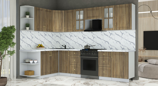 Изображение товара Кухонный гарнитур Интерлиния Мила Шато 1.7x2.9 LV (дуб вотан/дуб вотан/белый гранит)