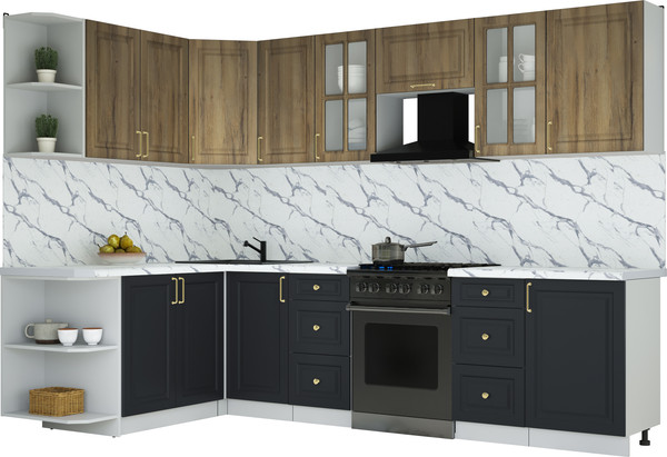 Изображение товара Кухонный гарнитур Интерлиния Мила Шато 1.7x2.9 LV (дуб вотан/черный/белый гранит)
