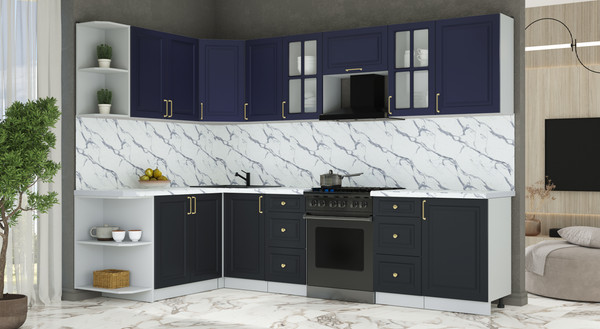 Изображение товара Кухонный гарнитур Интерлиния Мила Шато 1.7x2.9 LV (индиго/черный/белый гранит)