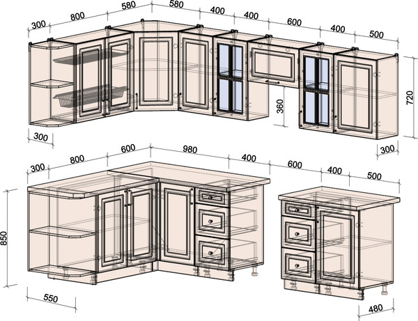 Изображение товара Кухонный гарнитур Интерлиния Мила Шато 1.7x2.9 LV (индиго/черный/белый гранит)