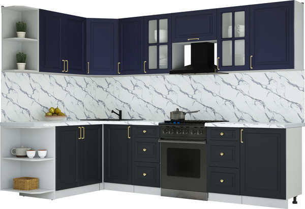 Изображение товара Кухонный гарнитур Интерлиния Мила Шато 1.7x2.9 LV (индиго/черный/белый гранит)