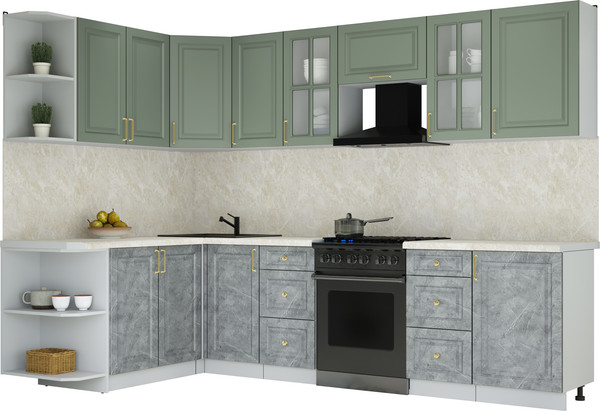 Изображение товара Кухонный гарнитур Интерлиния Мила Шато 1.7x2.9 LV (мята/керамика/опал светлый)