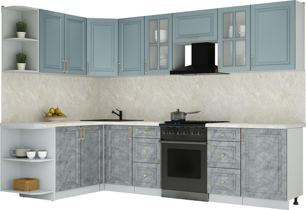 Изображение товара Кухонный гарнитур Интерлиния Мила Шато 1.7x2.9 LV (океан/керамика/опал светлый)