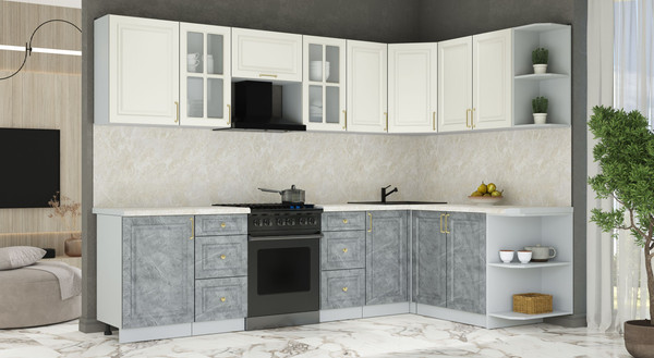 Изображение товара Кухонный гарнитур Интерлиния Мила Шато 1.7x2.9 PR (белый/керамика/опал светлый)