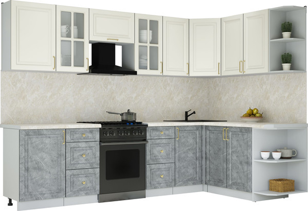 Изображение товара Кухонный гарнитур Интерлиния Мила Шато 1.7x2.9 PR (белый/керамика/опал светлый)