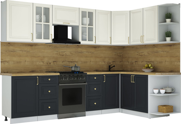 Изображение товара Кухонный гарнитур Интерлиния Мила Шато 1.7x2.9 PR (белый/черный/дуб бунратти)