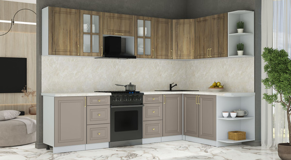 Изображение товара Кухонный гарнитур Интерлиния Мила Шато 1.7x2.9 PR (дуб вотан/луна/опал светлый)