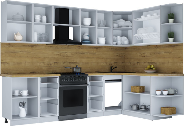 Изображение товара Кухонный гарнитур Интерлиния Мила Шато 1.7x2.9 PR (дуб вотан/черный/белый гранит)