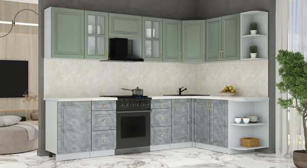 Изображение товара Кухонный гарнитур Интерлиния Мила Шато 1.7x2.9 PR (мята/керамика/опал светлый)