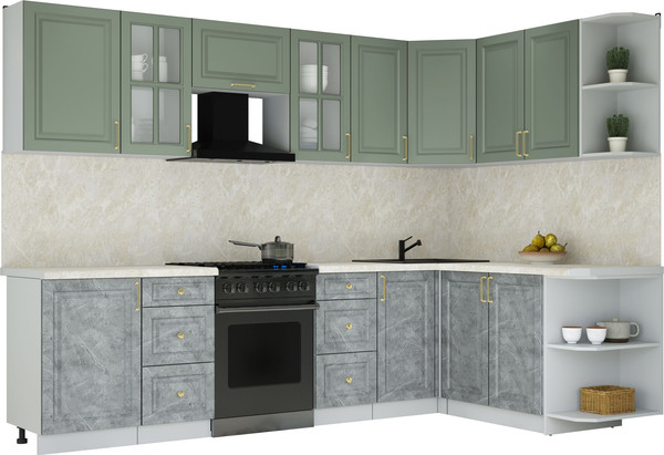 Изображение товара Кухонный гарнитур Интерлиния Мила Шато 1.7x2.9 PR (мята/керамика/опал светлый)