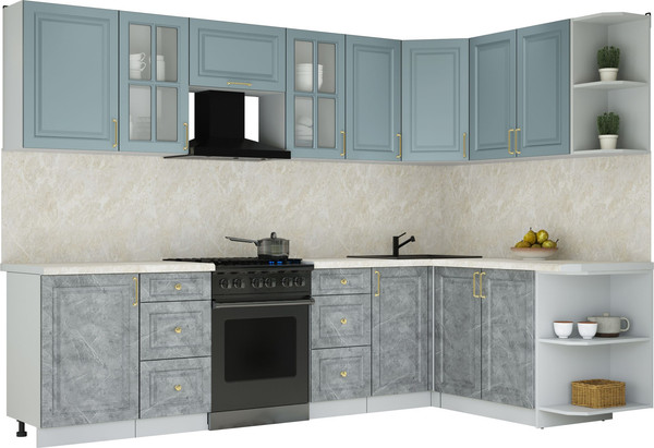 Изображение товара Кухонный гарнитур Интерлиния Мила Шато 1.7x2.9 PR (океан/керамика/опал светлый)