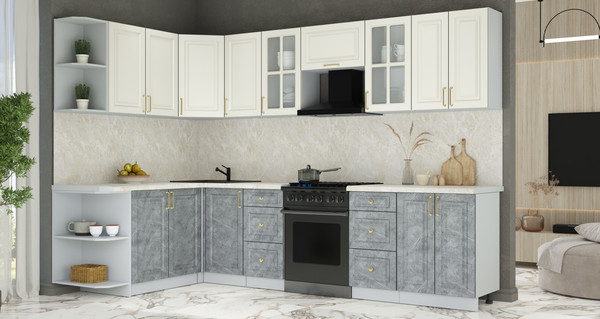 Изображение товара Кухонный гарнитур Интерлиния Мила Шато 1.7x3.0 LV (белый/керамика/опал светлый)