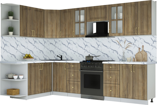 Изображение товара Кухонный гарнитур Интерлиния Мила Шато 1.7x3.0 LV (дуб вотан/дуб вотан/белый гранит)