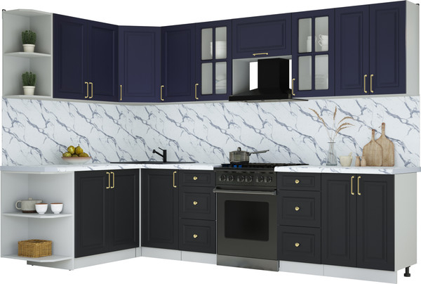 Изображение товара Кухонный гарнитур Интерлиния Мила Шато 1.7x3.0 LV (индиго/черный/белый гранит)