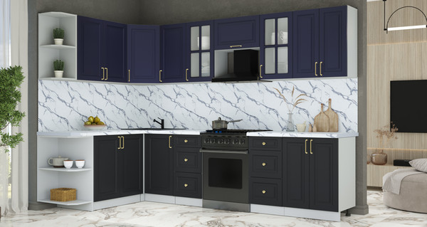 Изображение товара Кухонный гарнитур Интерлиния Мила Шато 1.7x3.0 LV (индиго/черный/белый гранит)