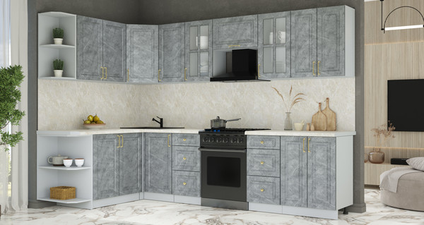 Изображение товара Кухонный гарнитур Интерлиния Мила Шато 1.7x3.0 LV (керамика/керамика/опал светлый)