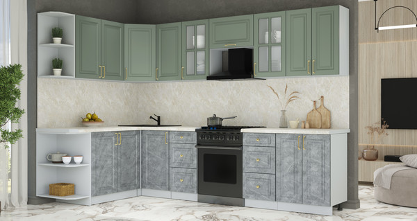 Изображение товара Кухонный гарнитур Интерлиния Мила Шато 1.7x3.0 LV (мята/керамика/опал светлый)