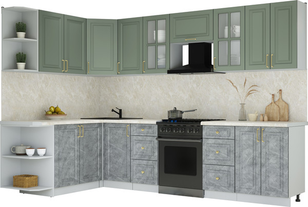 Изображение товара Кухонный гарнитур Интерлиния Мила Шато 1.7x3.0 LV (мята/керамика/опал светлый)