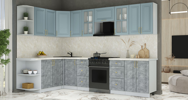 Изображение товара Кухонный гарнитур Интерлиния Мила Шато 1.7x3.0 LV (океан/керамика/опал светлый)