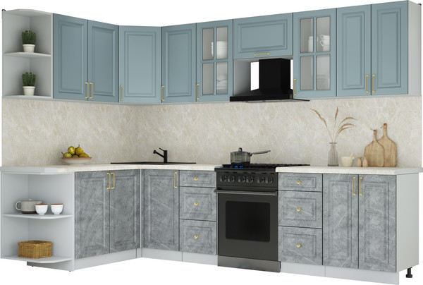 Изображение товара Кухонный гарнитур Интерлиния Мила Шато 1.7x3.0 LV (океан/керамика/опал светлый)