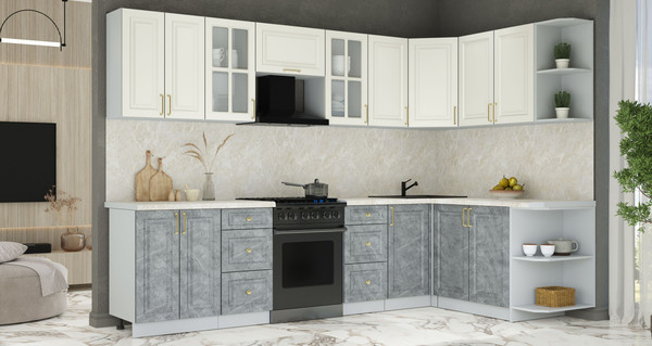 Изображение товара Кухонный гарнитур Интерлиния Мила Шато 1.7x3.0 PR (белый/керамика/опал светлый)