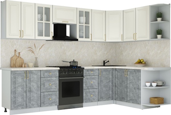 Изображение товара Кухонный гарнитур Интерлиния Мила Шато 1.7x3.0 PR (белый/керамика/опал светлый)