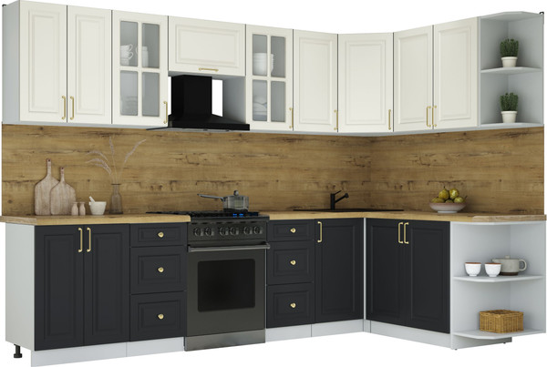 Изображение товара Кухонный гарнитур Интерлиния Мила Шато 1.7x3.0 PR (белый/черный/дуб бунратти)