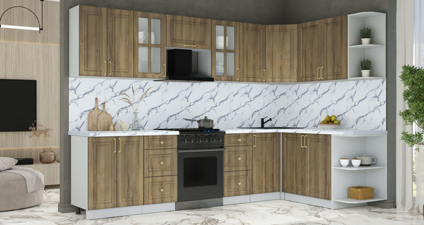 Изображение товара Кухонный гарнитур Интерлиния Мила Шато 1.7x3.0 PR (дуб вотан/дуб вотан/белый гранит)