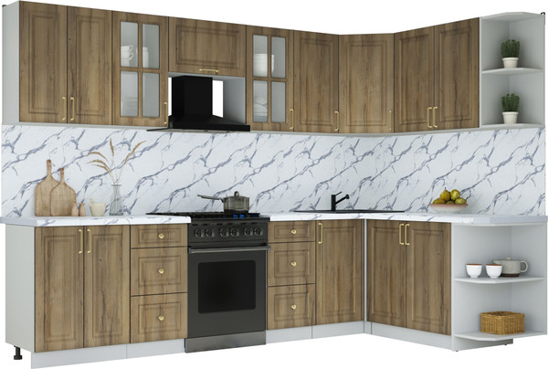 Изображение товара Кухонный гарнитур Интерлиния Мила Шато 1.7x3.0 PR (дуб вотан/дуб вотан/белый гранит)