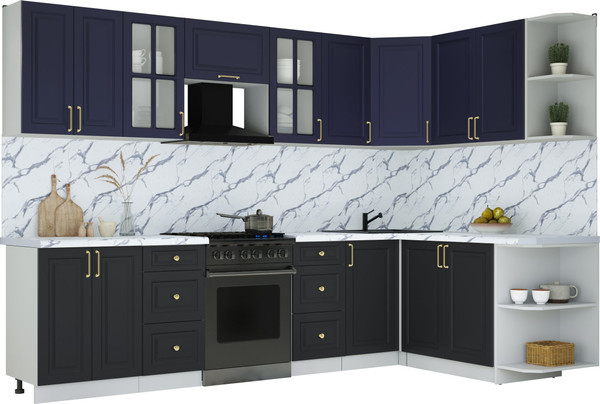 Изображение товара Кухонный гарнитур Интерлиния Мила Шато 1.7x3.0 PR (индиго/черный/белый гранит)