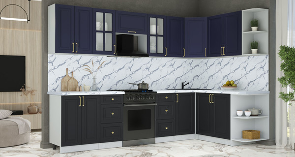 Изображение товара Кухонный гарнитур Интерлиния Мила Шато 1.7x3.0 PR (индиго/черный/белый гранит)