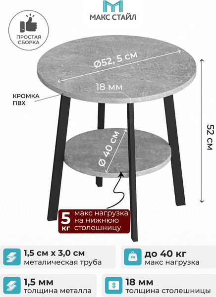 Изображение товара Журнальный столик Макс Стайл СтЖ-525-4-2 (бетон темный)