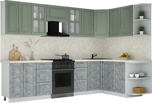 Изображение товара Кухонный гарнитур Интерлиния Мила Шато 1.7x3.0 PR (мята/керамика/опал светлый)