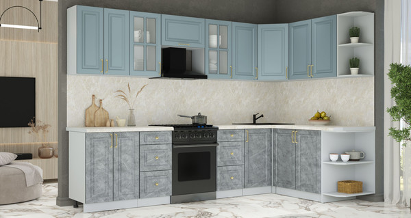 Изображение товара Кухонный гарнитур Интерлиния Мила Шато 1.7x3.0 PR (океан/керамика/опал светлый)